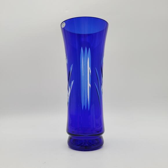 Vtg USSR Russian Badash Vase Cobalt Blue Cut to Clear Crystal Glass 10" - Picture 7 of 10